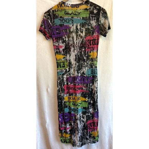 Vintage NYC Womens Y2K Mesh Graffiti Midi Top Size S Club Cyber Art Rave Grunge - Picture 10 of 13